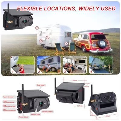 WiFi Solar Powered Camera, Front Rear Side View Cam Compatible with IOS Android for Winnebago Bus Van Truck RV Camper OEM